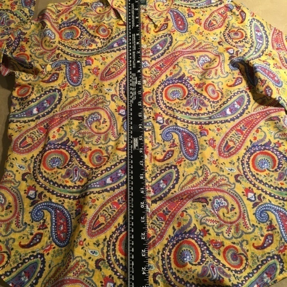 LAUREN RALPH LAUREN 100% Cotton BRIGHT YELLOW PAISLEY Button-down, NWOT, Size L - Picture 6 of 7